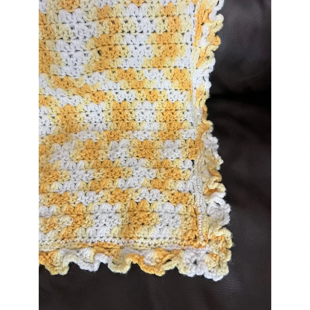 Handmade Crochet‎ Blanket Yellow White Chevron Pattern Soft Knit Throw 50